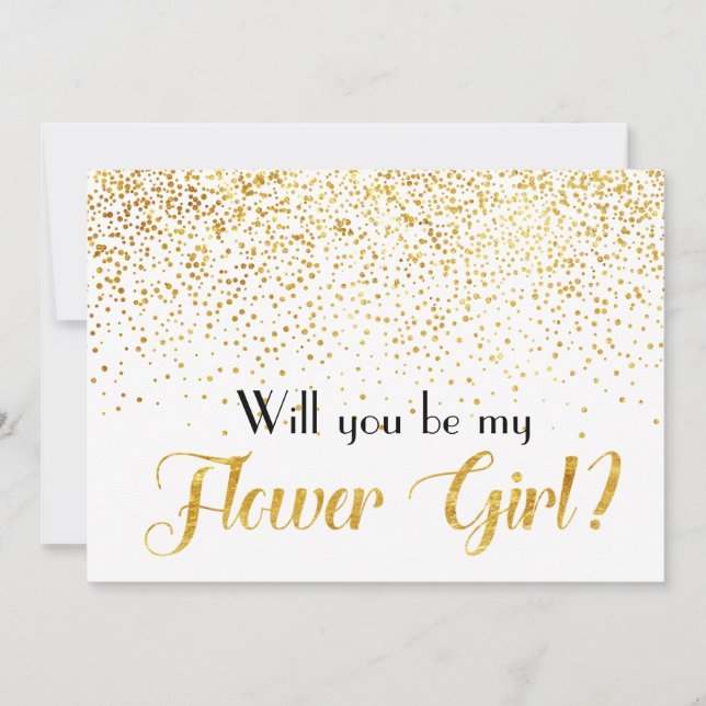 GoldGlitzerConfetti sind- Sie mein Blumen-Mädchen Einladung (Vorderseite)