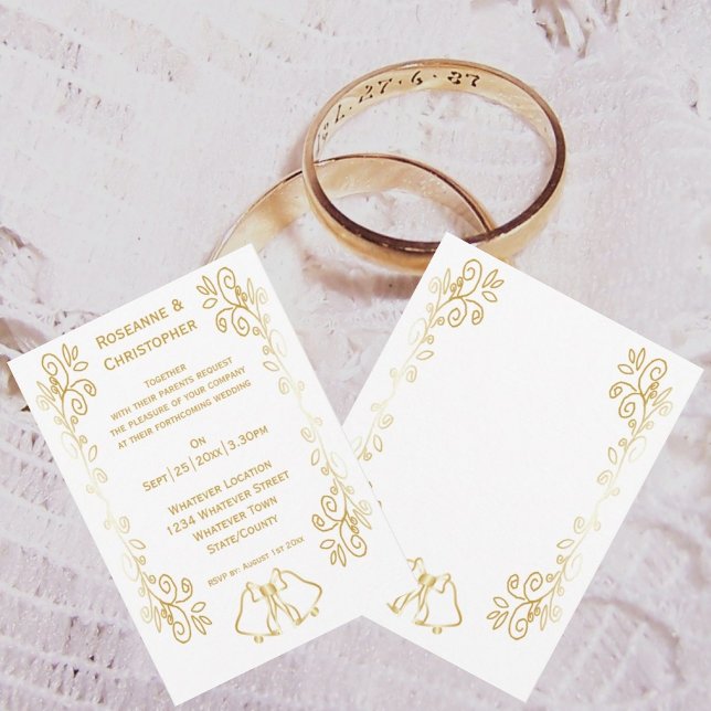 Goldglocken-Design-Hochzeit Einladung (Gold bells scrollwork wedding invite)