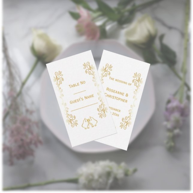 Goldglocken-Design-Hochzeit Platzkarte (Gold wedding place setting card bells and scrollwork design)