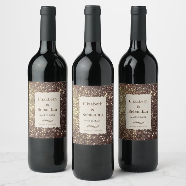Goldglühende Glitzer Weinetikett (Flaschen)
