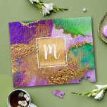 Goldgold lila-grünes Aqua aus Marmor Puzzle<br><div class="desc">Ein funkelnd, vergoldetes, Imitat vergoldetes Quadrat mit einem Schriftzeichen-Monogramm-Initial überlagert einen reichen, goldfarbenen, lila, grünen, aqua- und rosa Aquarellhintergrund auf diesem eleganten, trendigen, mädchenhaften, modernen, monogrammatierten Puzzle. Ein personalisiertes Geschenk für einen ganz besonderen Geschmack! Kommt in eine besondere Geschenkboxen. Geben Sie einfach die erste Ihrer Wahl ein und Sie können...</div>