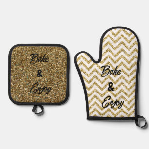 Goldgolden Zickzack, "Bake & Enjoy" Ofenhandschuh & Topflappen-Set