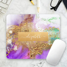 Goldgoldfarbener Marmor lila rosa grüne Glam Chic Mousepad