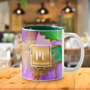 Goldgoldgelb aus lila Aqua-Monogramm Zweifarbige Tasse