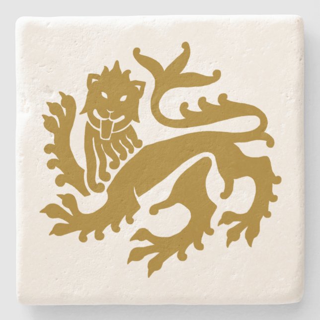 Goldgotische Wiederbelebung Löwenmarmor Untersetze Steinuntersetzer (Vorderseite)