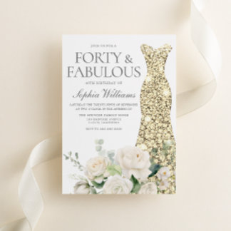 Goldgown White Blume Elegant 40. Geburtstag Einladung