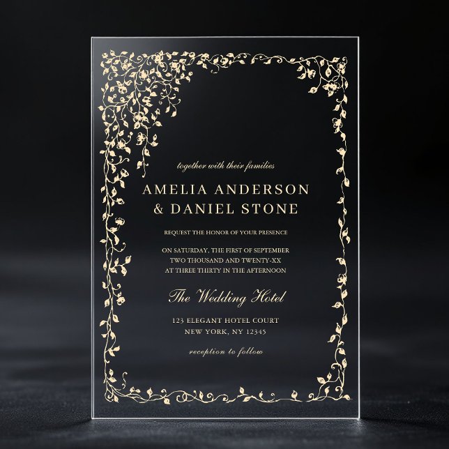 Goldgräber im Leaf Grün Elegante Hochzeit Acryleinladungen (Von Creator hochgeladen)