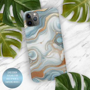 Goldgrau Türkis Hellblau Marmor Kunst Muster iPhone 15 Pro Max Hülle