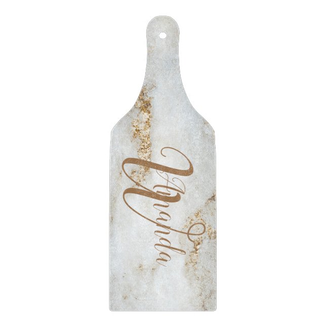Goldgraue Monogram-Namensmarbor Schneidebrett (Vorderseite)