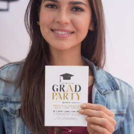 Goldgraue Party Retro Typografie auf Weiß Einladung