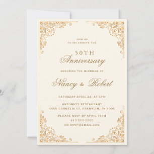 Goldgrenze Verziert Beige 50. Hochzeitstag Einladung