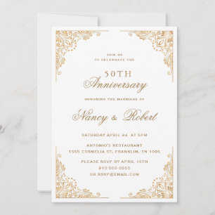 Goldgrenze Verziert Weiß 50. Hochzeitstag Einladung
