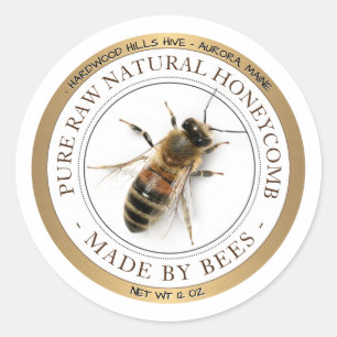 Goldgrenzenloses Label für realistische Bienenwabe Runder Aufkleber