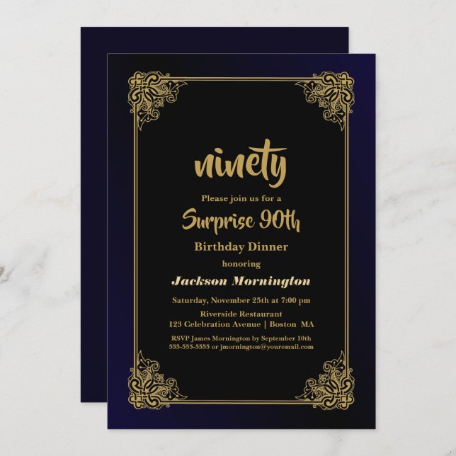Goldgrenzüberraschung 90. Geburtstag Einladung (Vorne/Hinten)