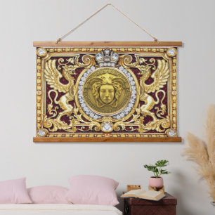 Goldgriechische Medusa Wood Topped Wall Tapestry Wandteppich Mit Holzrahmen