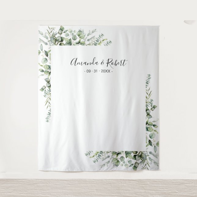 Goldgrün Eukalyptus-Hochzeitsband Wandteppich (Vorderseite)