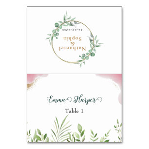 Goldgrün Gast Namenskarte Hochzeitsort Tischnummer