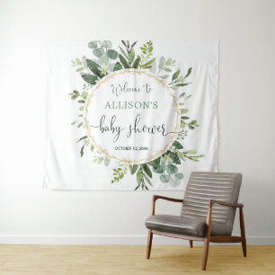 Goldgrün-Kranz-Baby-Shower-Rückwand-Schild Wandteppich