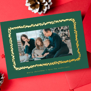 goldgrüne Blasen Foto Weihnachtsrahmen Folien Feiertagskarte
