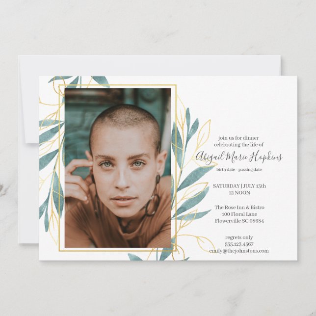 Goldgrüne Blumenfeier des Leben-Begräbnisses Dankeskarte (Vorderseite)