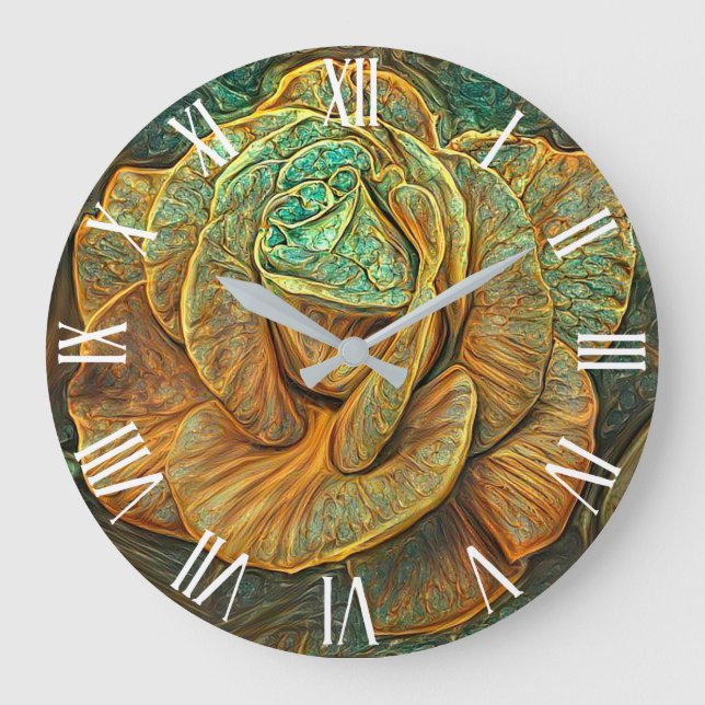 Goldgrüne Moderne Rose Kunst, Dichtung und Musik Große Wanduhr (Vorderseite)
