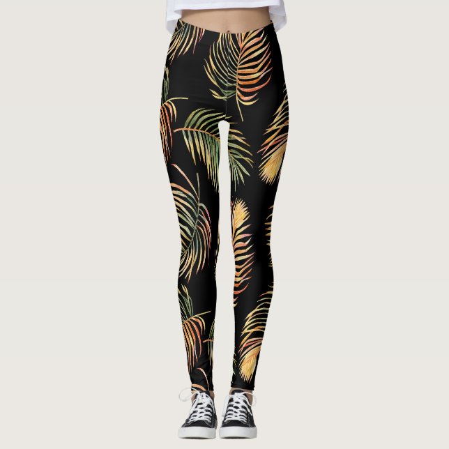 Goldgrüne Palmen: Aquarellfarbenes, nahtloses Must Leggings (Vorderseite)