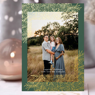 Goldgrüner Rahmen handgezeichnetes Weihnachtsfoto Folien Feiertagskarte