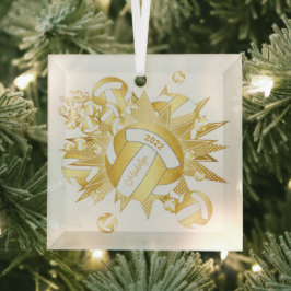goldgürtige Volleybälle und Sterne Ornament Aus Glas