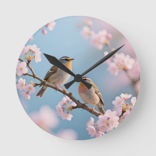 Goldhähnchen Kirschblüten Frühling Runde Wanduhr