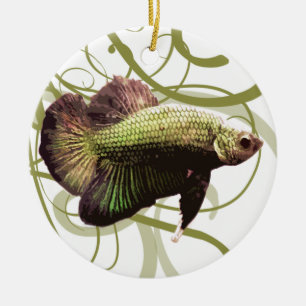 Goldhalbmond Betta siamesische kämpfende Fische Keramik Ornament