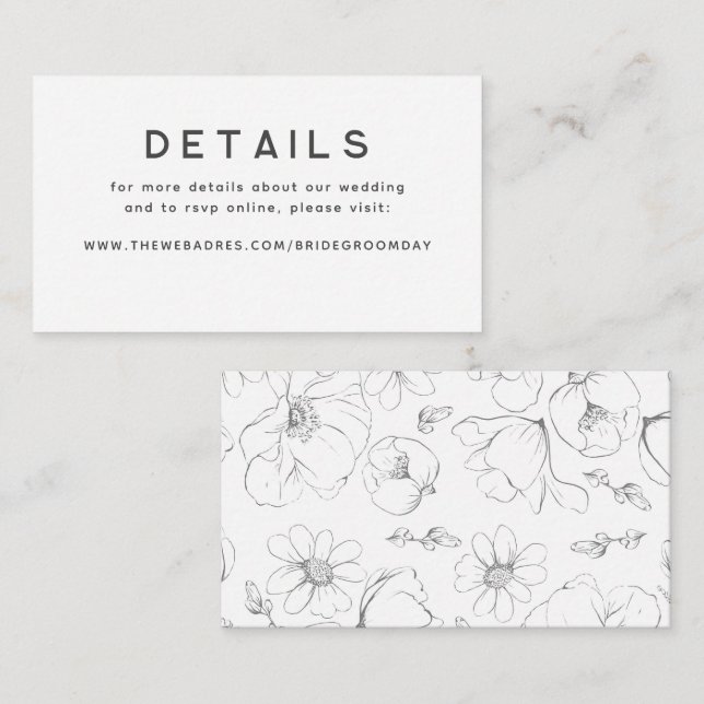 Goldhandgezogene Wildblumen Hochzeitsdetails Begleitkarte (Vorne/Hinten)