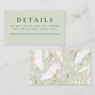 Goldhandgezogene Wildblumen Hochzeitsdetails Begleitkarte