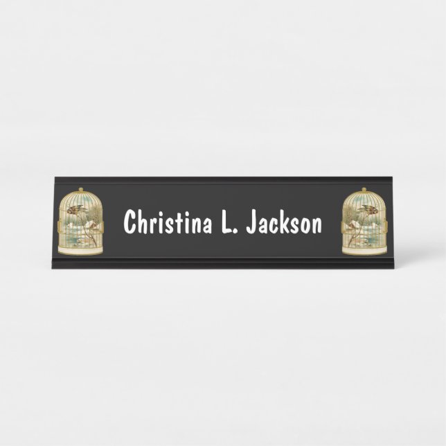 Goldhaufen mit Vögeln über dem Schnee der Hütte Schreibtischnamensplakette (Vorderseite )