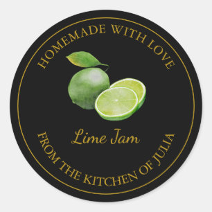 Goldhausgemachte Limone Jam-Label Schwarz Runder Aufkleber