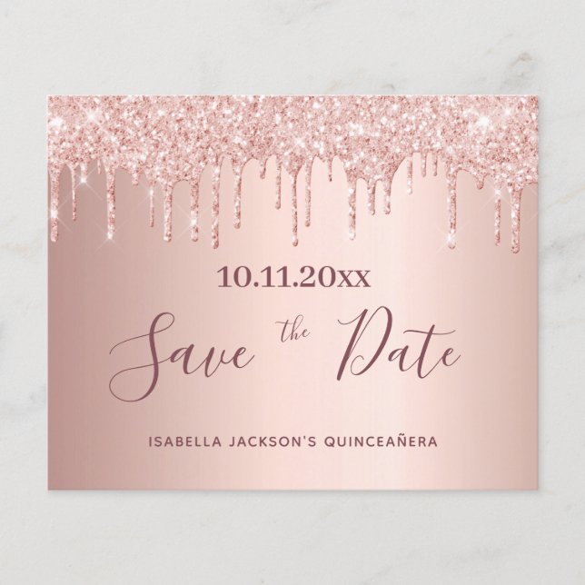 Goldhaushalt für die Rose Quinceanera Save the Dat Flyer (Vorne)