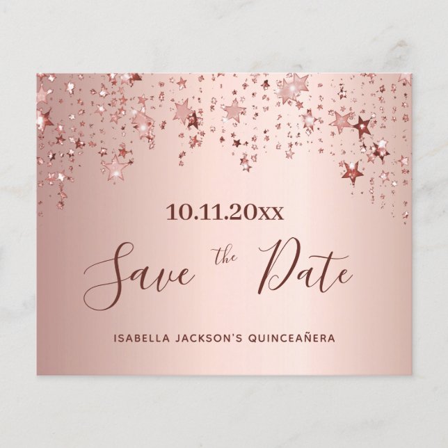 Goldhaushalt für die Rose Quinceanera Save the Dat Flyer (Vorne)