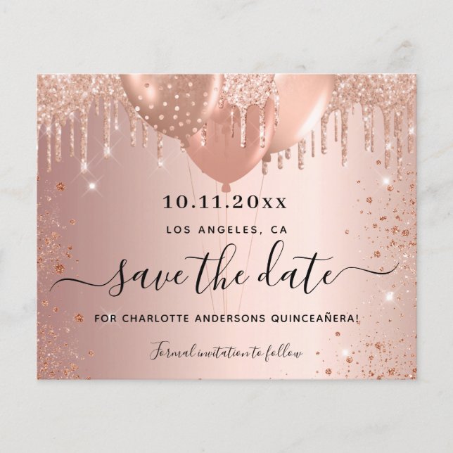 Goldhaushalt für die Rose Quinceanera Save the Dat Flyer (Vorne)