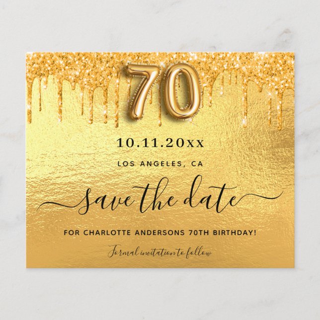 Goldhaushalt zum 70. Glitzer Save the Date Flyer (Vorne)