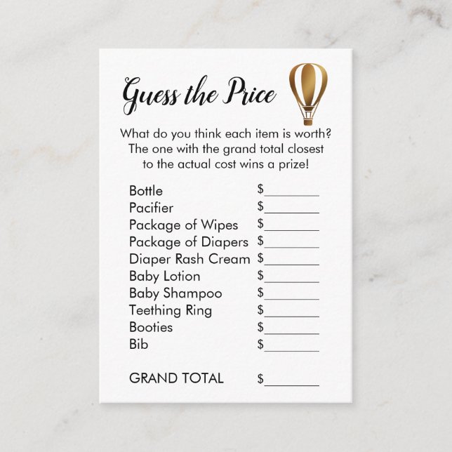 Goldheißluft-Ballon-Vermutung die Begleitkarte (Vorderseite)