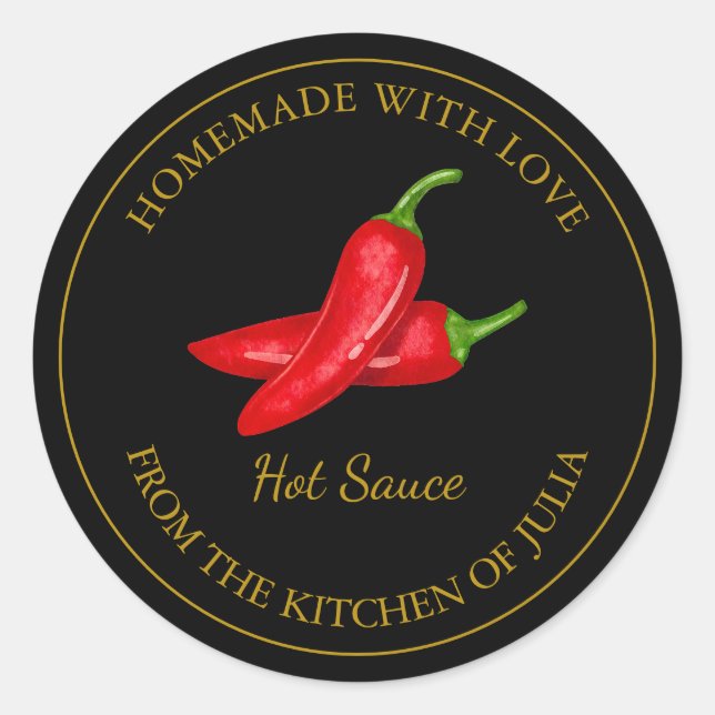 Goldhemade Hot Sauce Label | Schwarz Runder Aufkleber (Vorderseite)