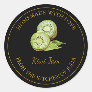 Goldhemade-Kiwi-Jam-Label Schwarz Runder Aufkleber