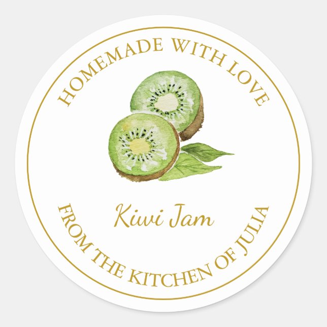 Goldhemade-Kiwi-Jam-Label | weiß Runder Aufkleber (Vorderseite)