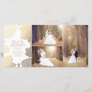 GoldHerbstlaub-danken weißes Hochzeits-Foto Ihnen Dankeskarte