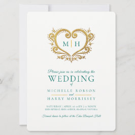 Goldherz Hochzeit dunkelgrünen Smaragdgrün und wei Einladung