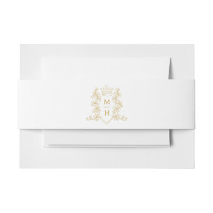 Goldherz-Kronen-Wappen-Blätter Monogramm Hochzeit Einladungsbanderole