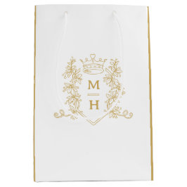 Goldherz-Kronen-Wappen-Blätter Monogramm Hochzeit Mittlere Geschenktüte