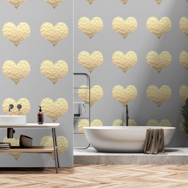 Goldherz-Muster Gray Custom Color Niedlich Tapete (Badezimmer)