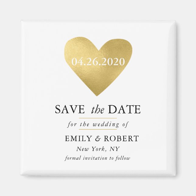 Goldherz Save the Date Hochzeitsmagnet Magnet (Vorne)