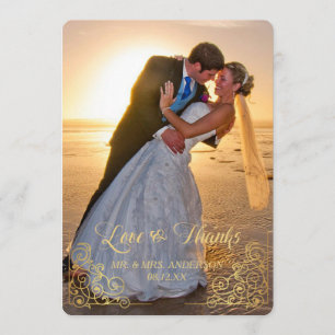 Goldherzconfetti-Foto-Hochzeit danken Ihnen Dankeskarte
