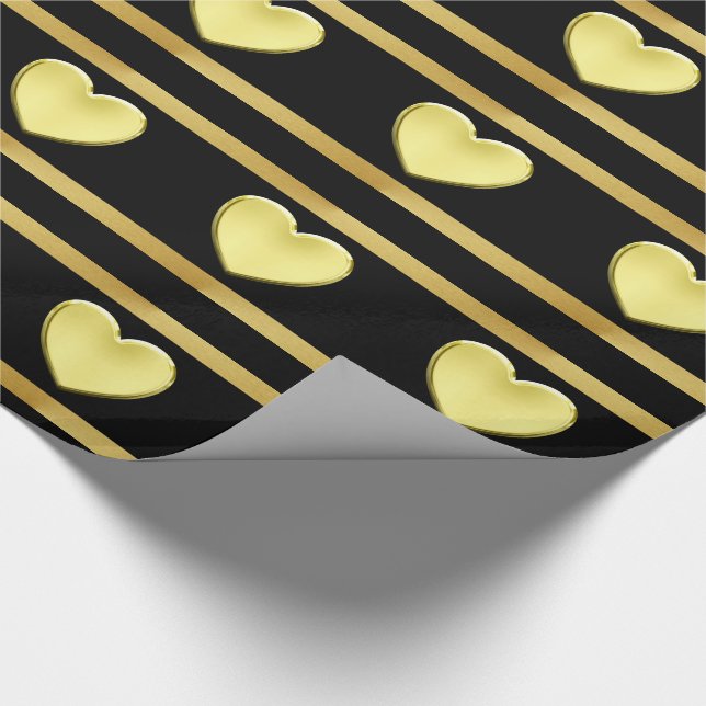 Goldherzen auf Schwarzem und Geschenkpapier (Ecke)